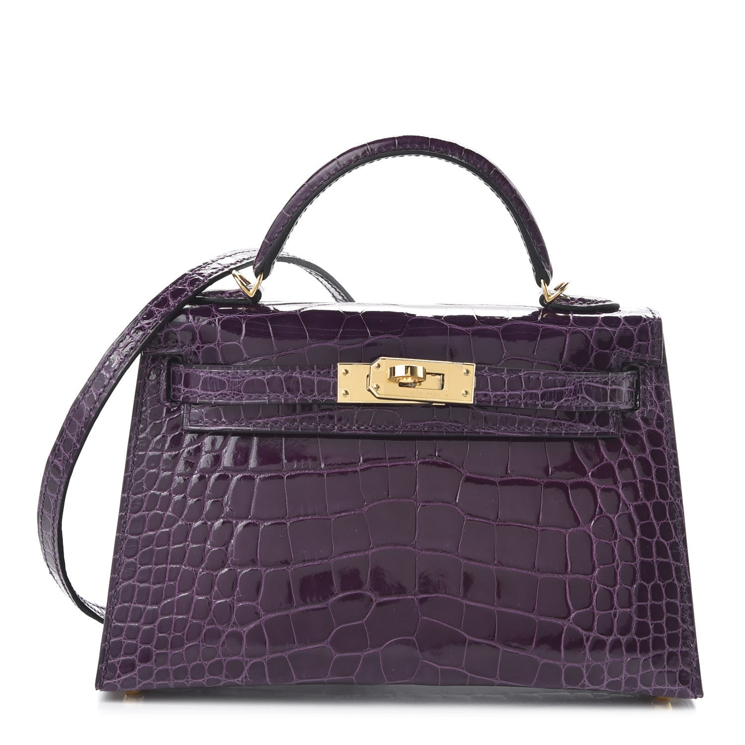 Hermes Shiny Alligator Mini Kelly Sellier 20 Cassis 1 of 31