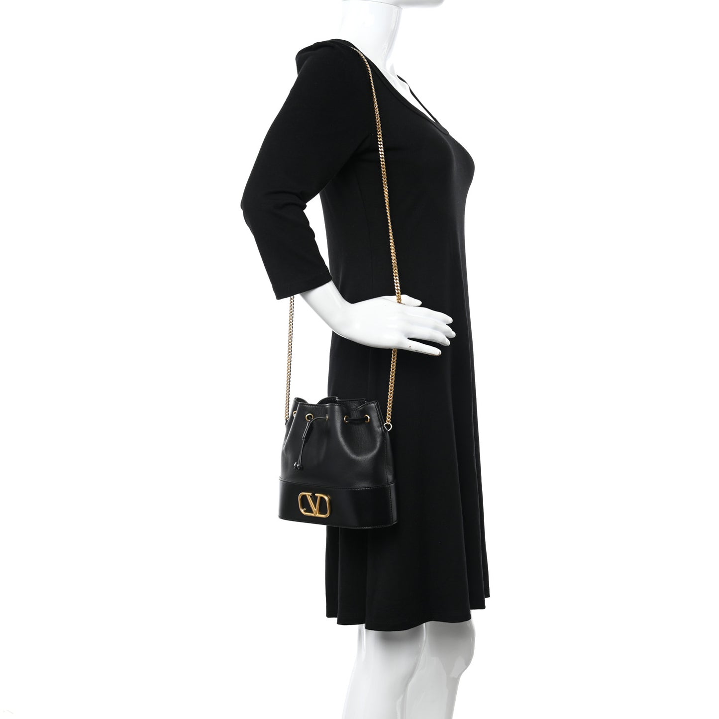 Nappa Mini VLogo Signature Chain Bucket Bag Black