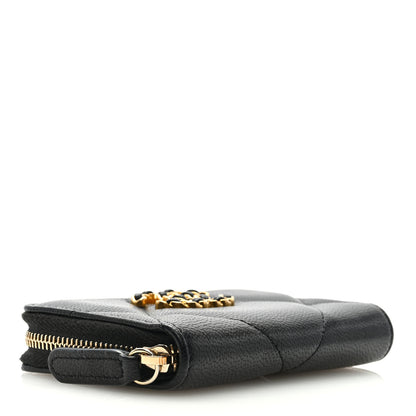 Chanel Goatskin Quilted Chanel 19 Zip Around Coin Purse Wallet Black 4 of 8
