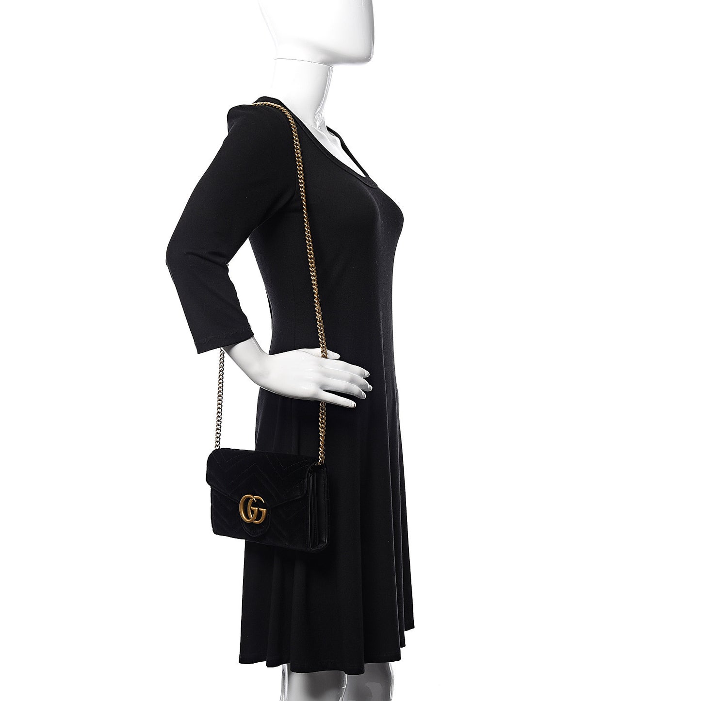 Velvet Matelasse GG Marmont Chain Wallet Black