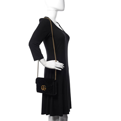 Gucci Velvet Matelasse GG Marmont Chain Wallet Black 2 of 9