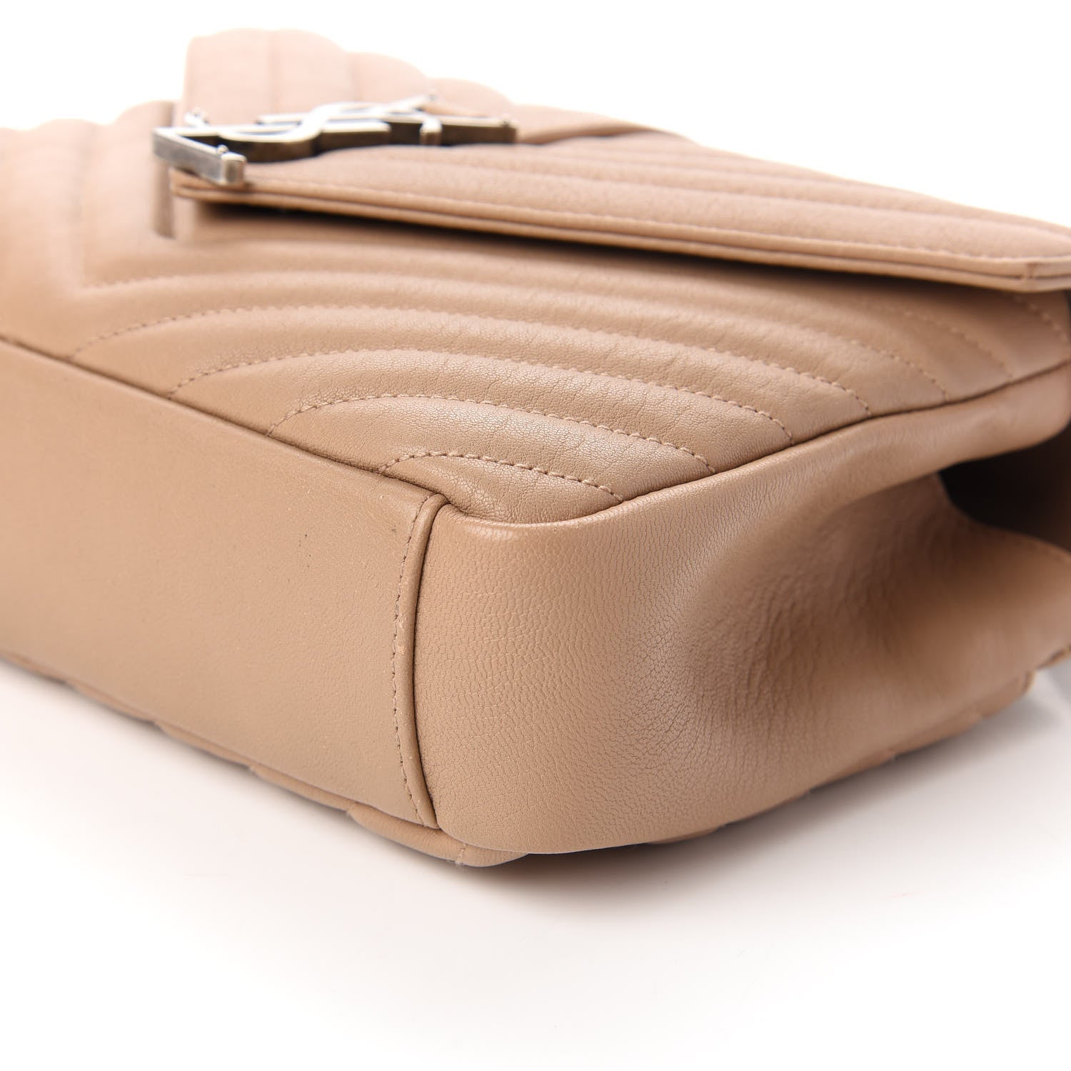Saint Laurent Sheepskin Matelasse Chevron Monogram Medium College Bag Taupe 7 of 11