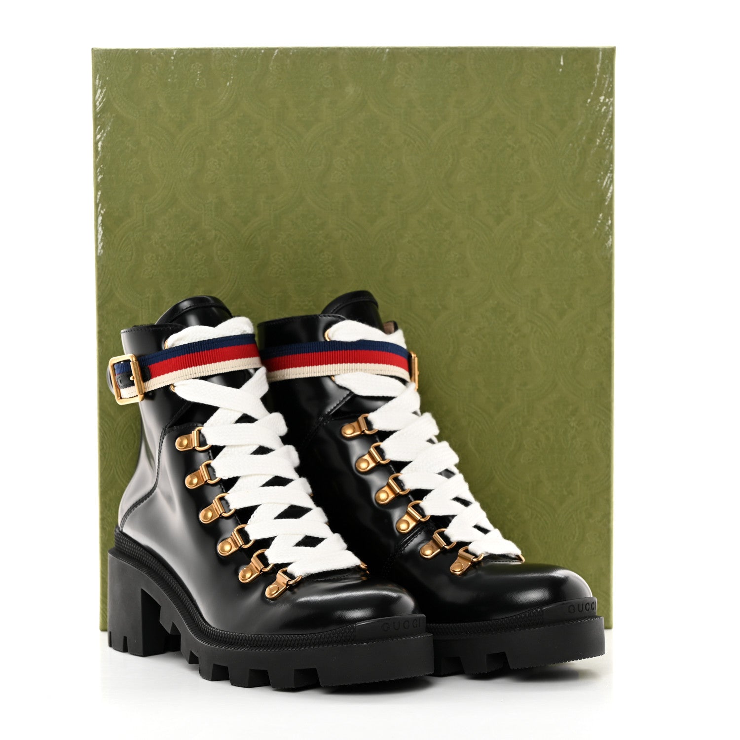 Gucci Calfskin Sylvie Web Womens Lace Up Combat Boots 36.5 Black 10 of 10