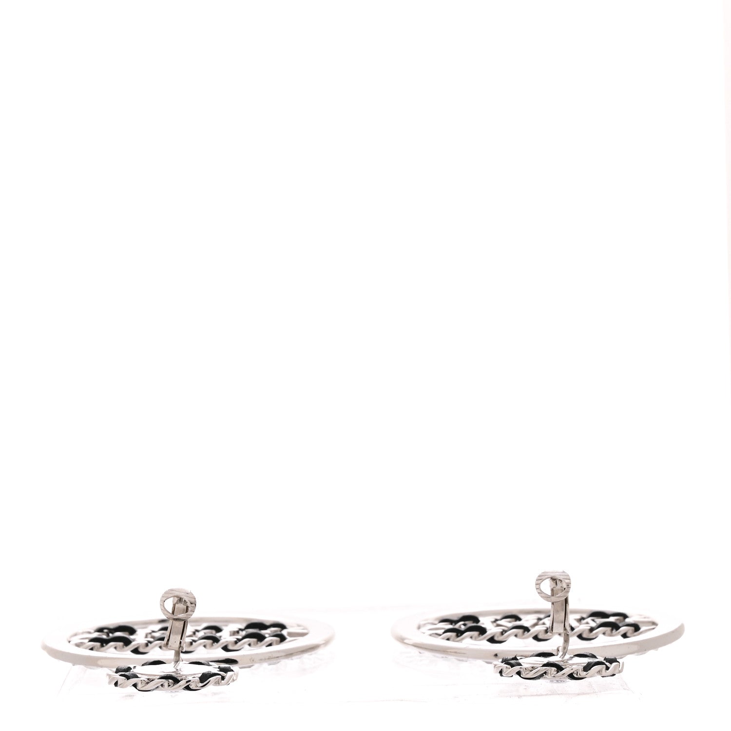 Chanel Crystal Lambskin Chain CC Hoop Clip On Earrings Black Silver 3 of 4