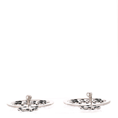 Chanel Crystal Lambskin Chain CC Hoop Clip On Earrings Black Silver 3 of 4