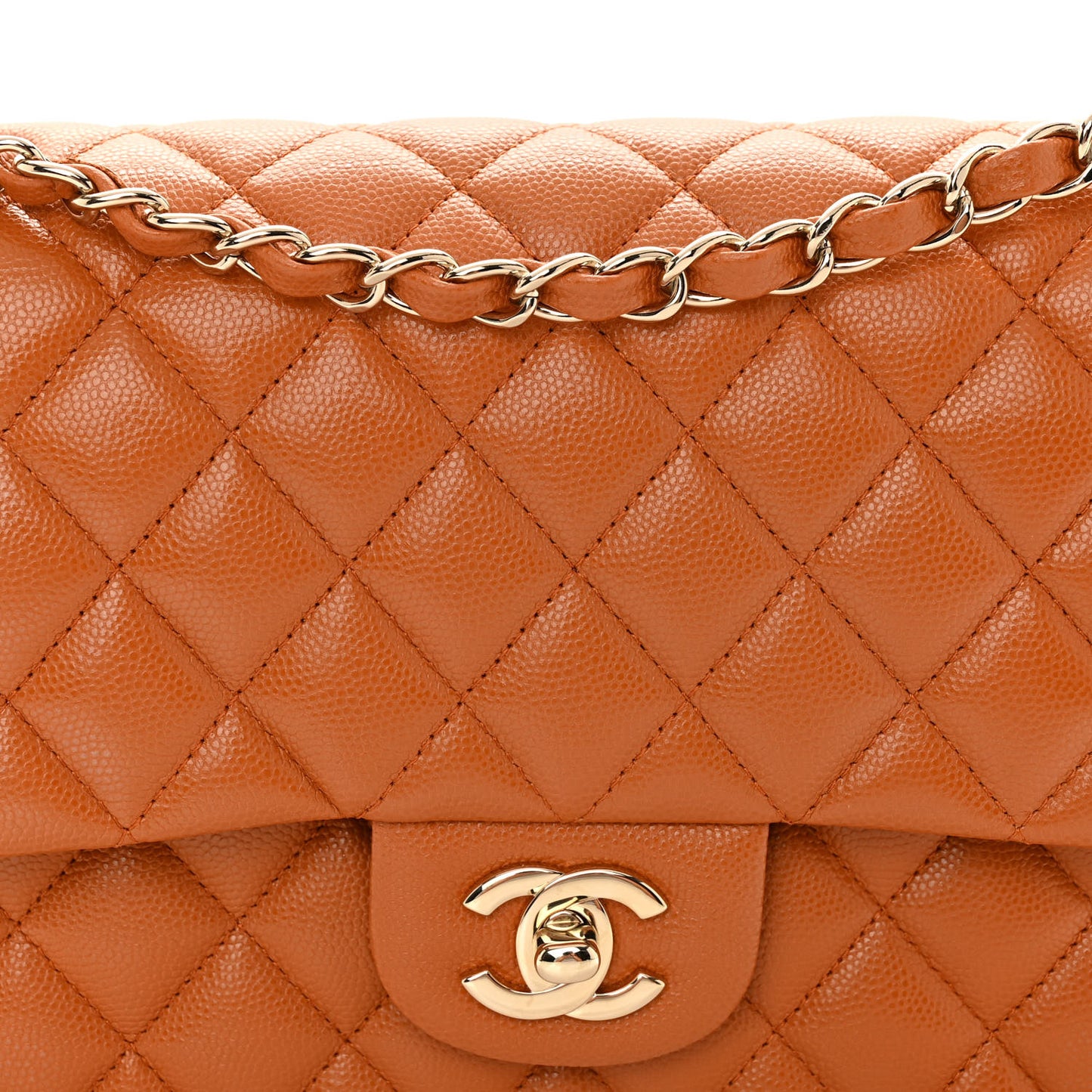 Caviar Quilted Medium Double Flap Light Brown