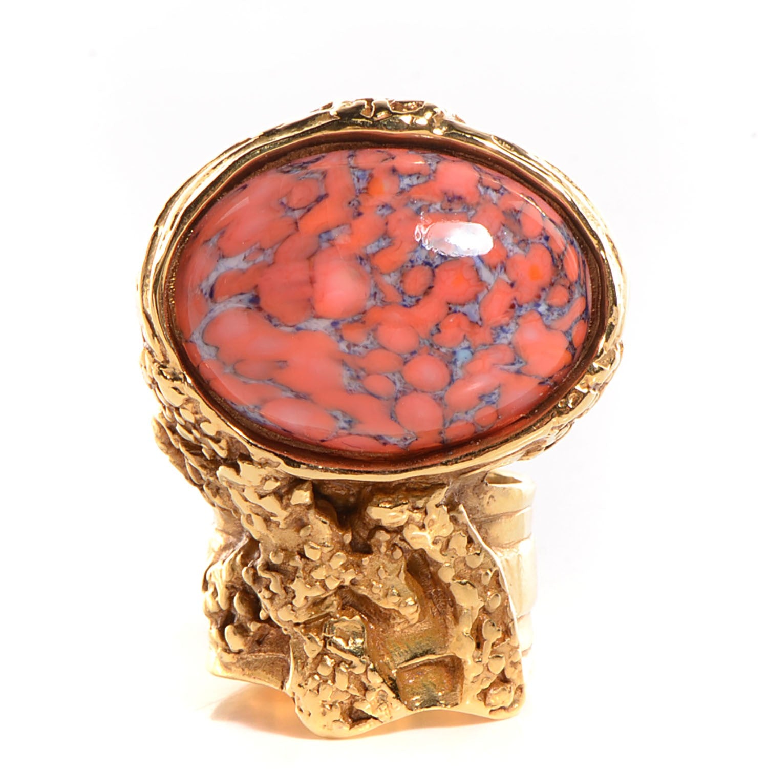 Saint Laurent Glass Cabochon Arty Ovale Ring 7 Gold Coral 1 of 5