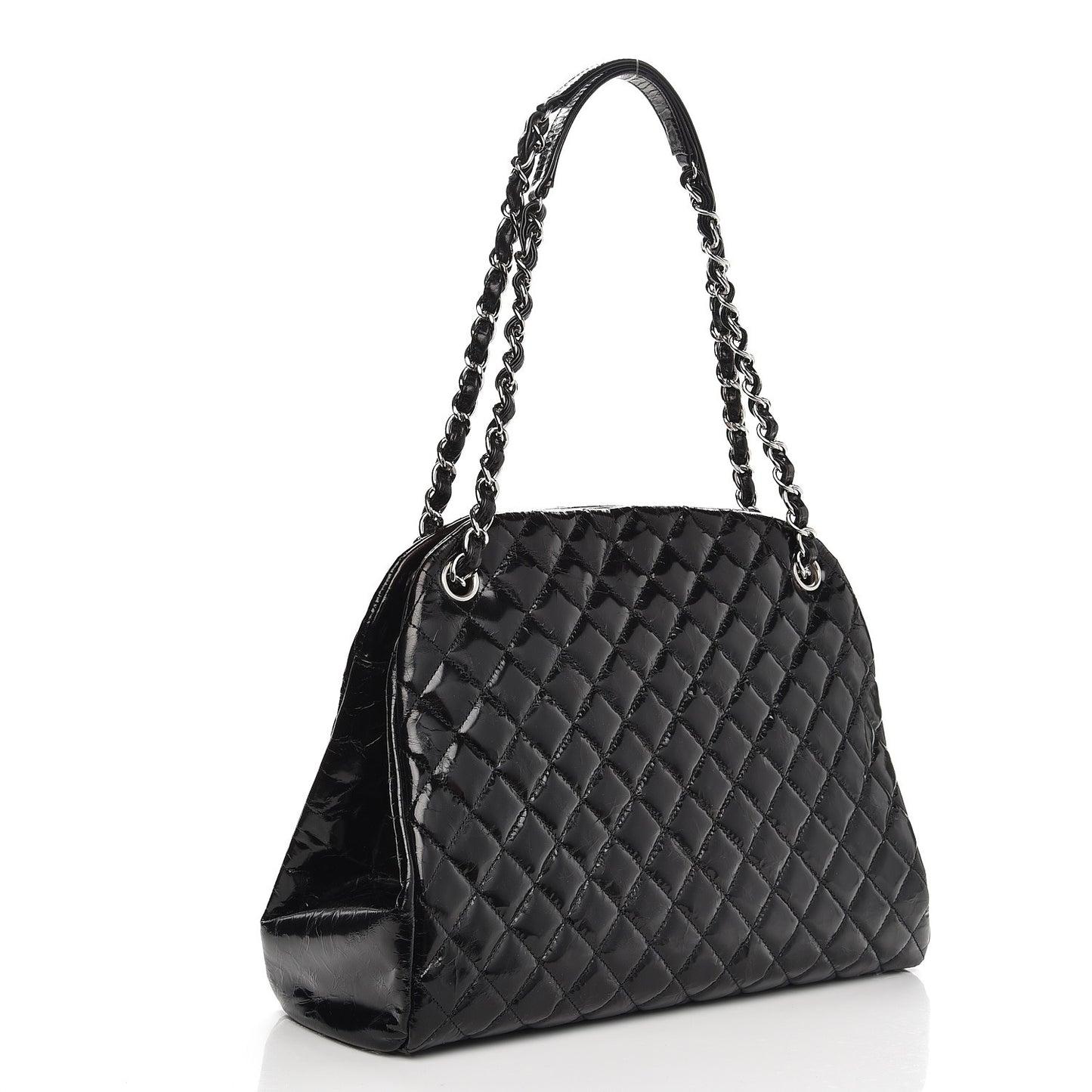 Glazed Calfskin Quilted Large Just Mademoiselle Bowling Bag Black