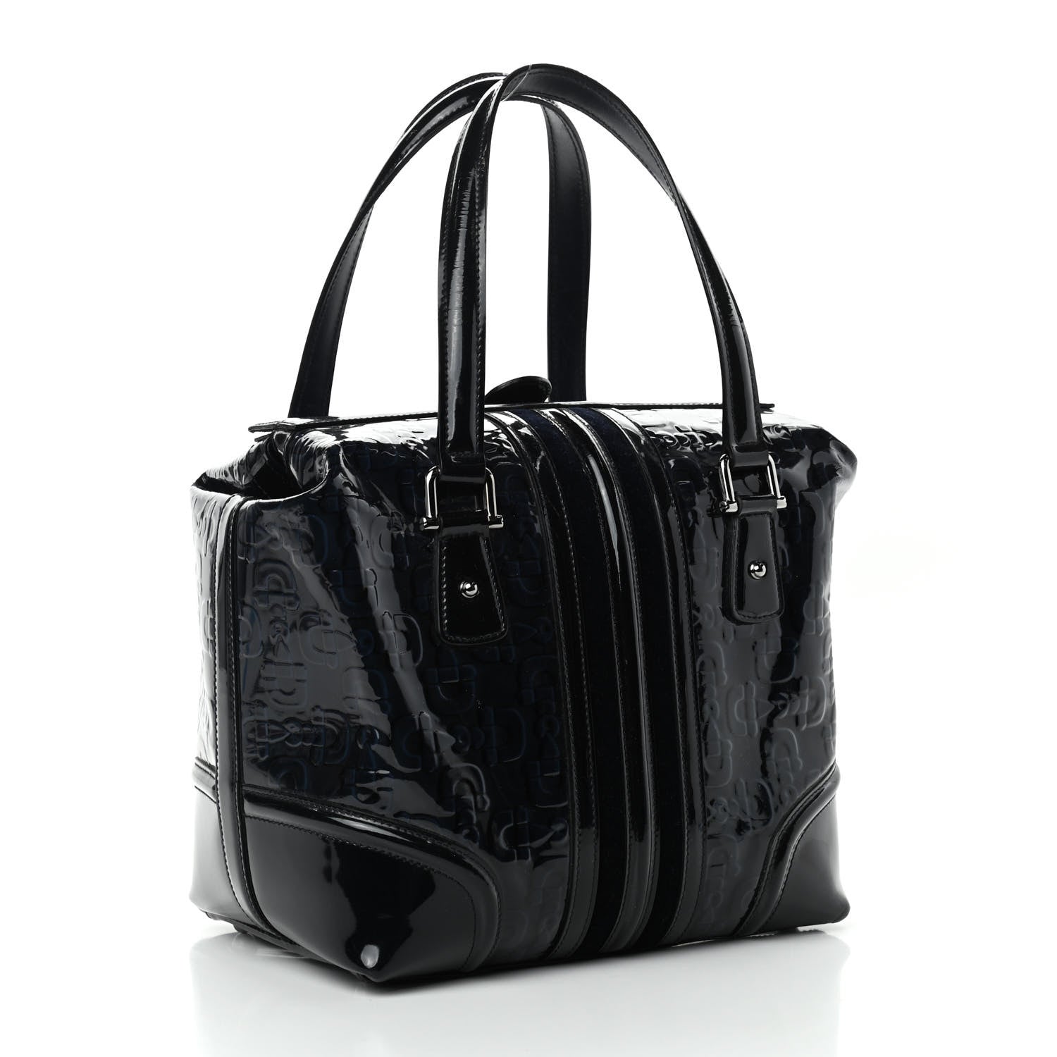 Gucci Patent Horsebit Embossed Treasure Boston Black Blue 3 of 10