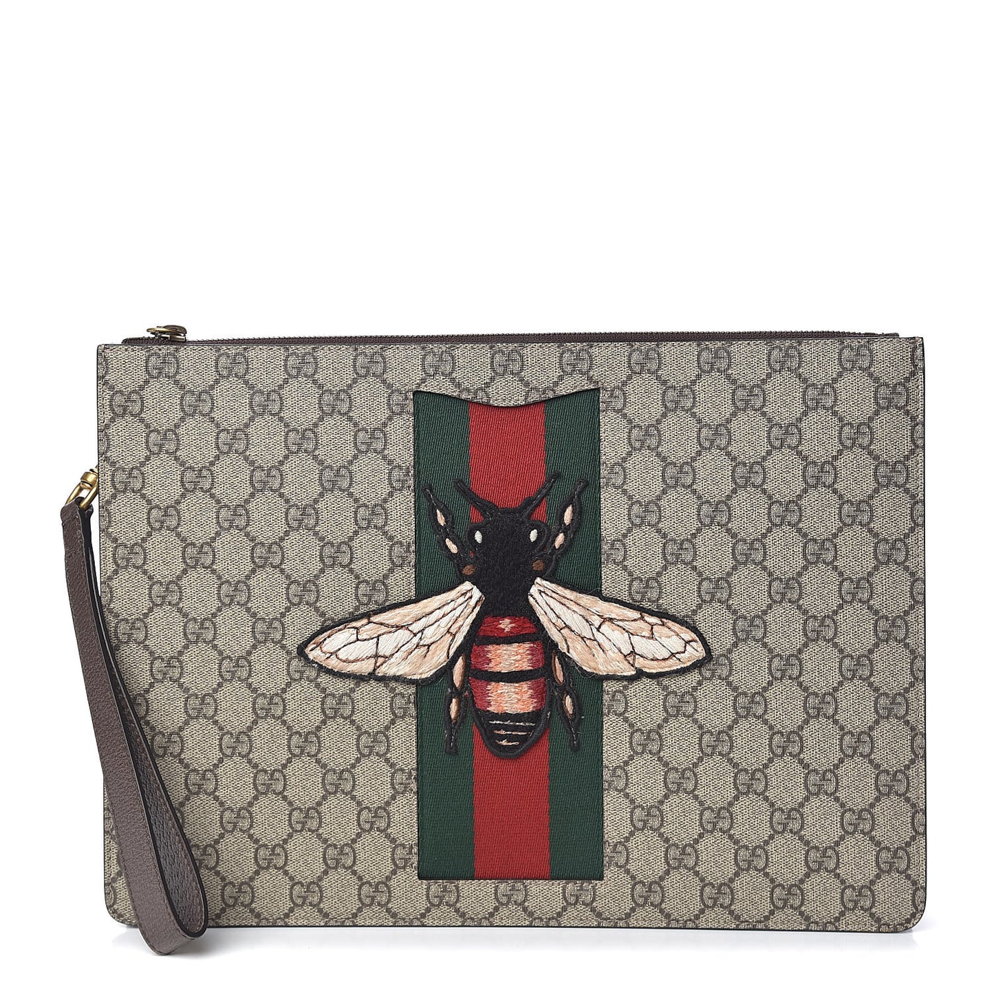 GG Supreme Monogram Web Animalier Bee Embroidered Medium Documents Holder Beige New Acero