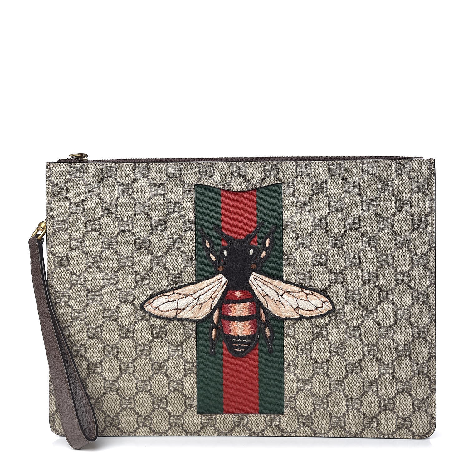 Gucci GG Supreme Monogram Web Animalier Bee Embroidered Medium Documents Holder Beige New Acero 1 of 16