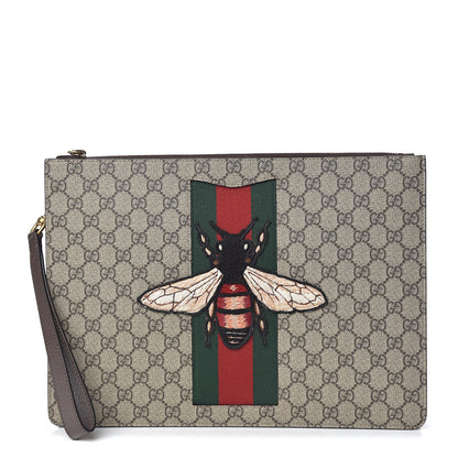Gucci GG Supreme Monogram Web Animalier Bee Embroidered Medium Documents Holder Beige New Acero 1 of 16