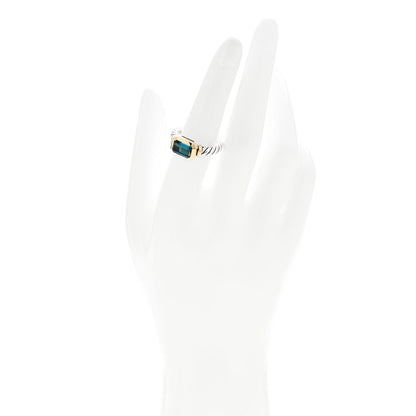 David Yurman Sterling Silver 18K Yellow Gold Blue Topaz Novella Ring 53 6.25 2 of 6
