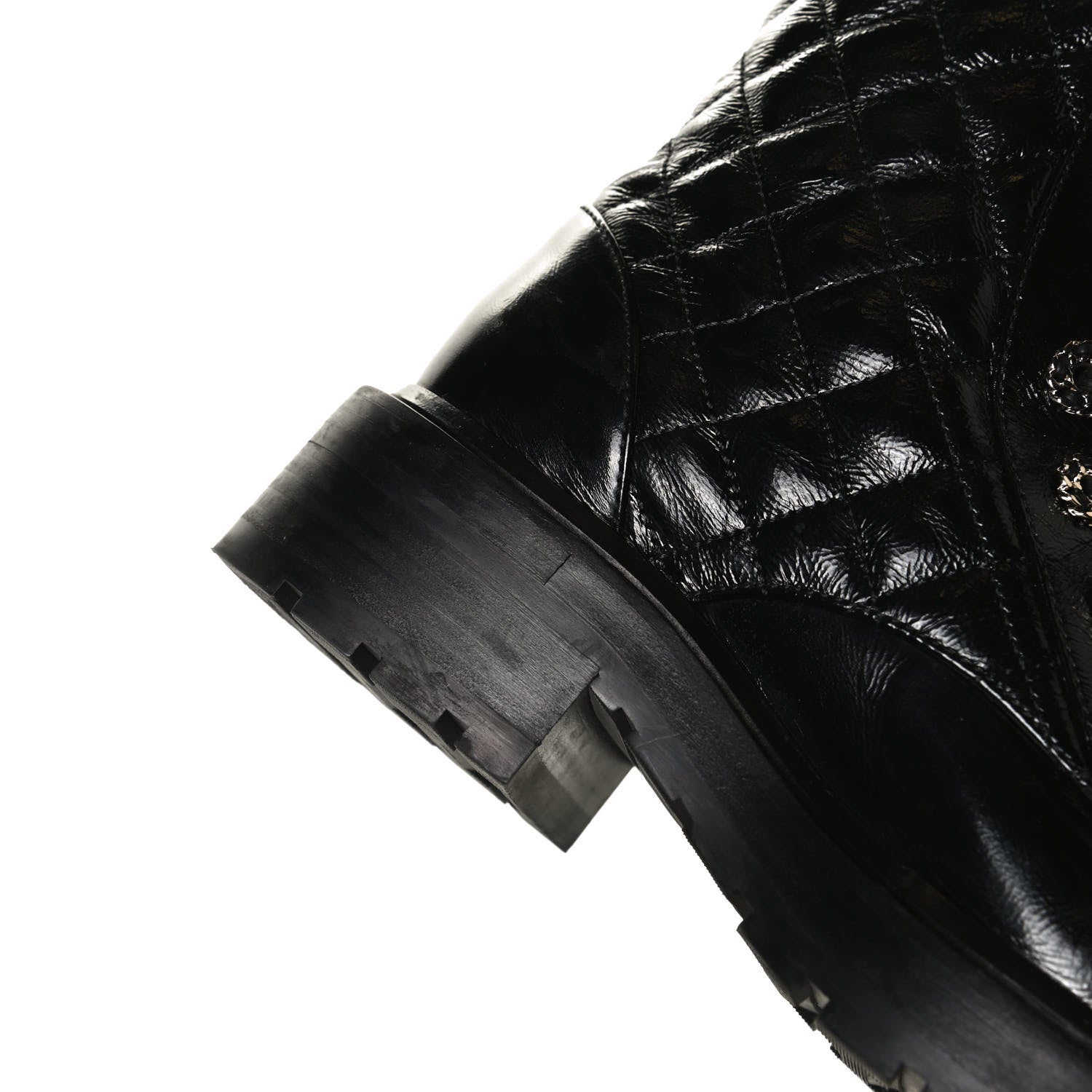 Chanel Shiny Calfskin Quilted Lace Up Combat Boots 35.5 Black 13 of 14