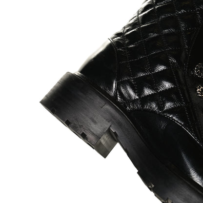 Chanel Shiny Calfskin Quilted Lace Up Combat Boots 35.5 Black 13 of 14