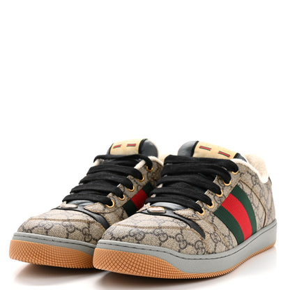 Gucci GG Supereme Monogram Miro Soft Calfskin Web Mens Screener Sneakers 8.5 Beige Ebony Black New Platinum 4 of 10