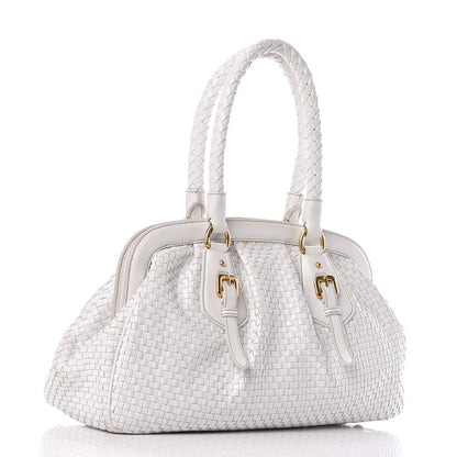 Prada Goatskin Woven Frame Satchel Bianco 3 of 16