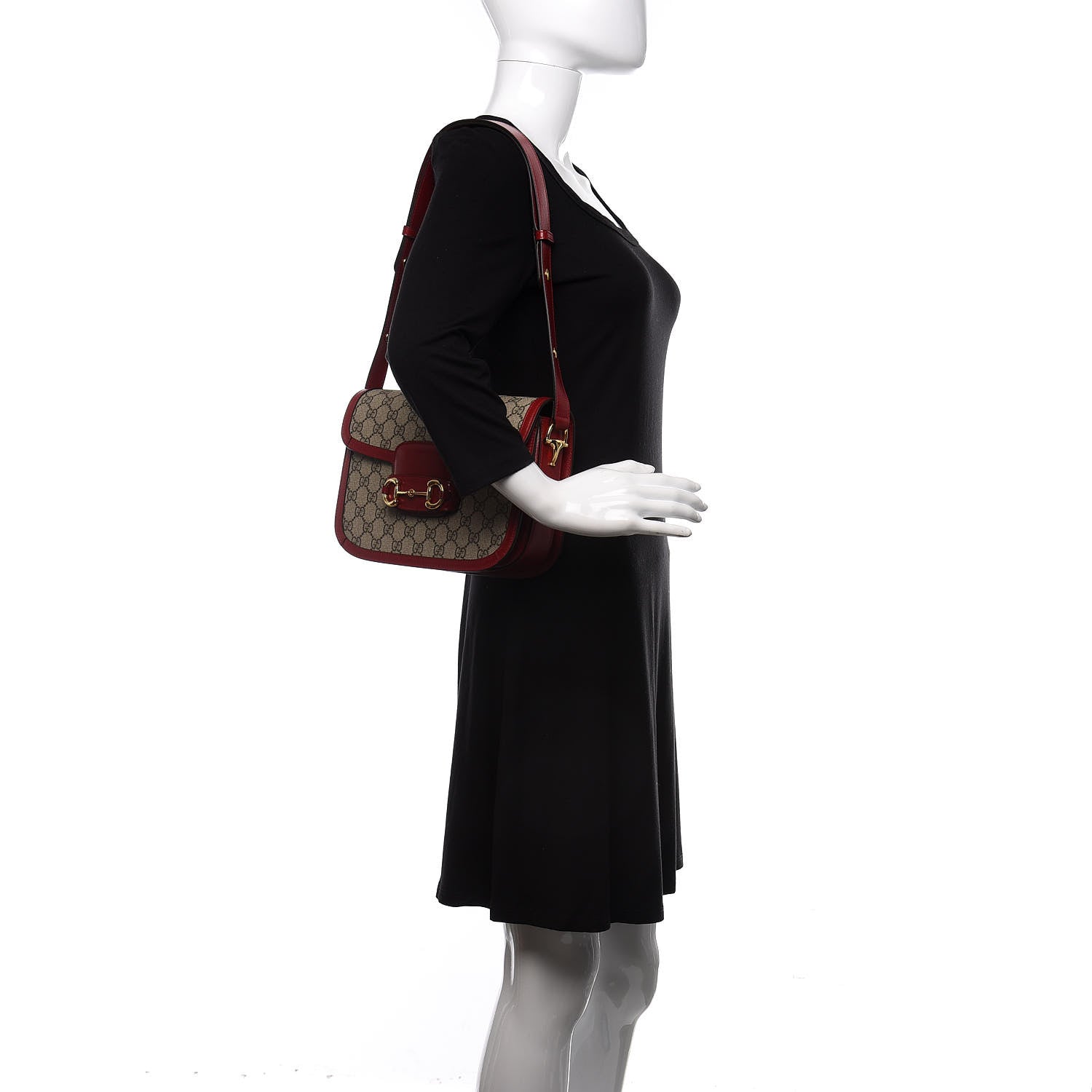 Gucci GG Supreme Monogram Azalea Calfskin Horsebit 1955 Shoulder Bag Beige Ebony New Cherry Red 2 of 10