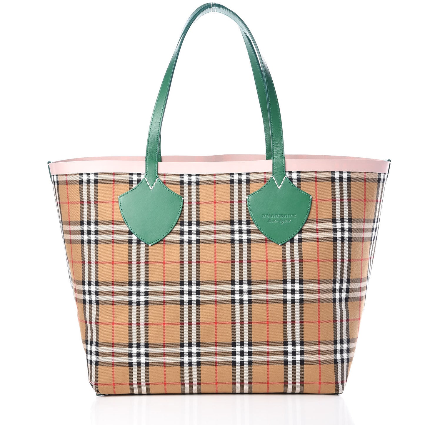 Vintage Check Large The Giant Reversible Tote Palm Green Pink Apricot