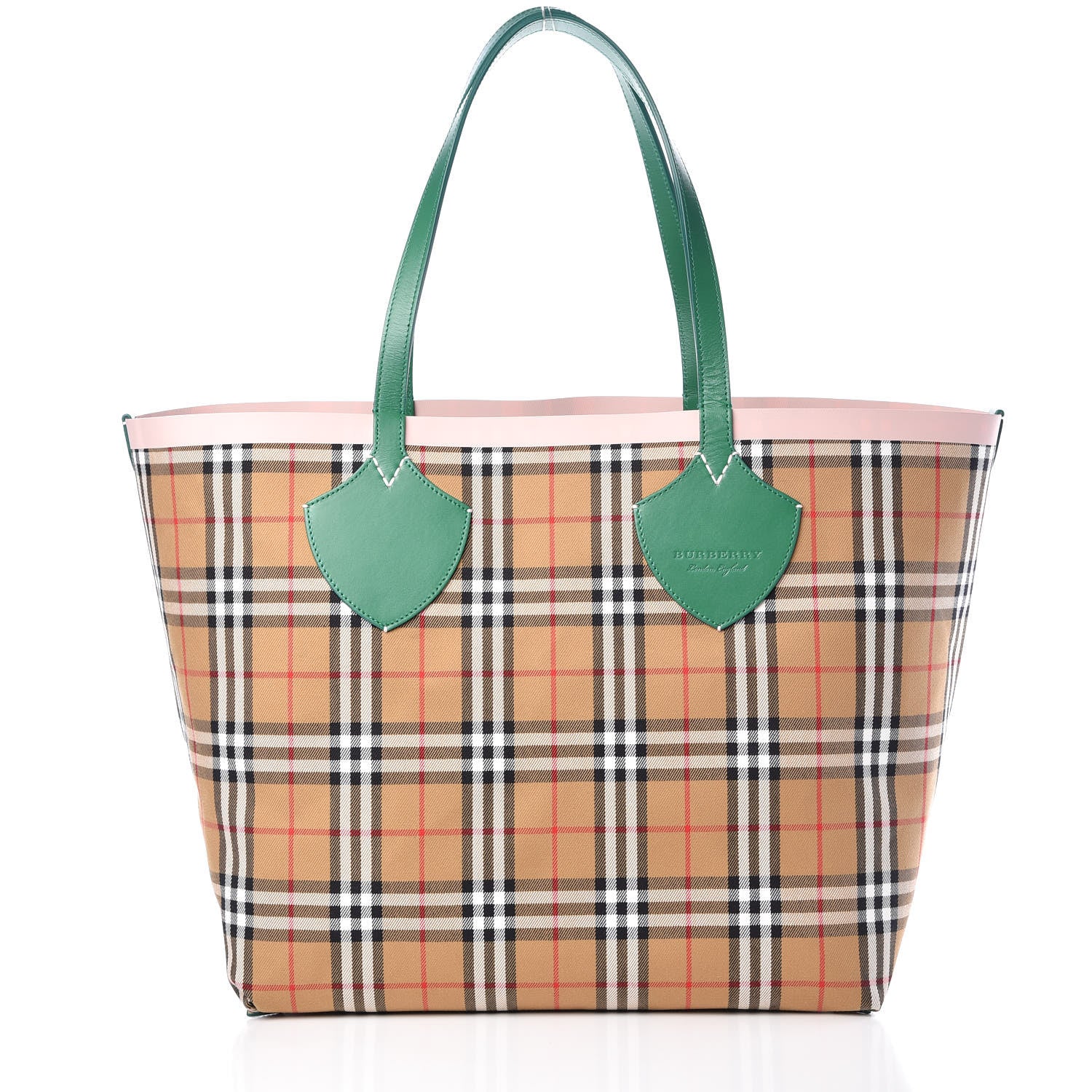 Burberry Vintage Check Large The Giant Reversible Tote Palm Green Pink Apricot 4 of 17