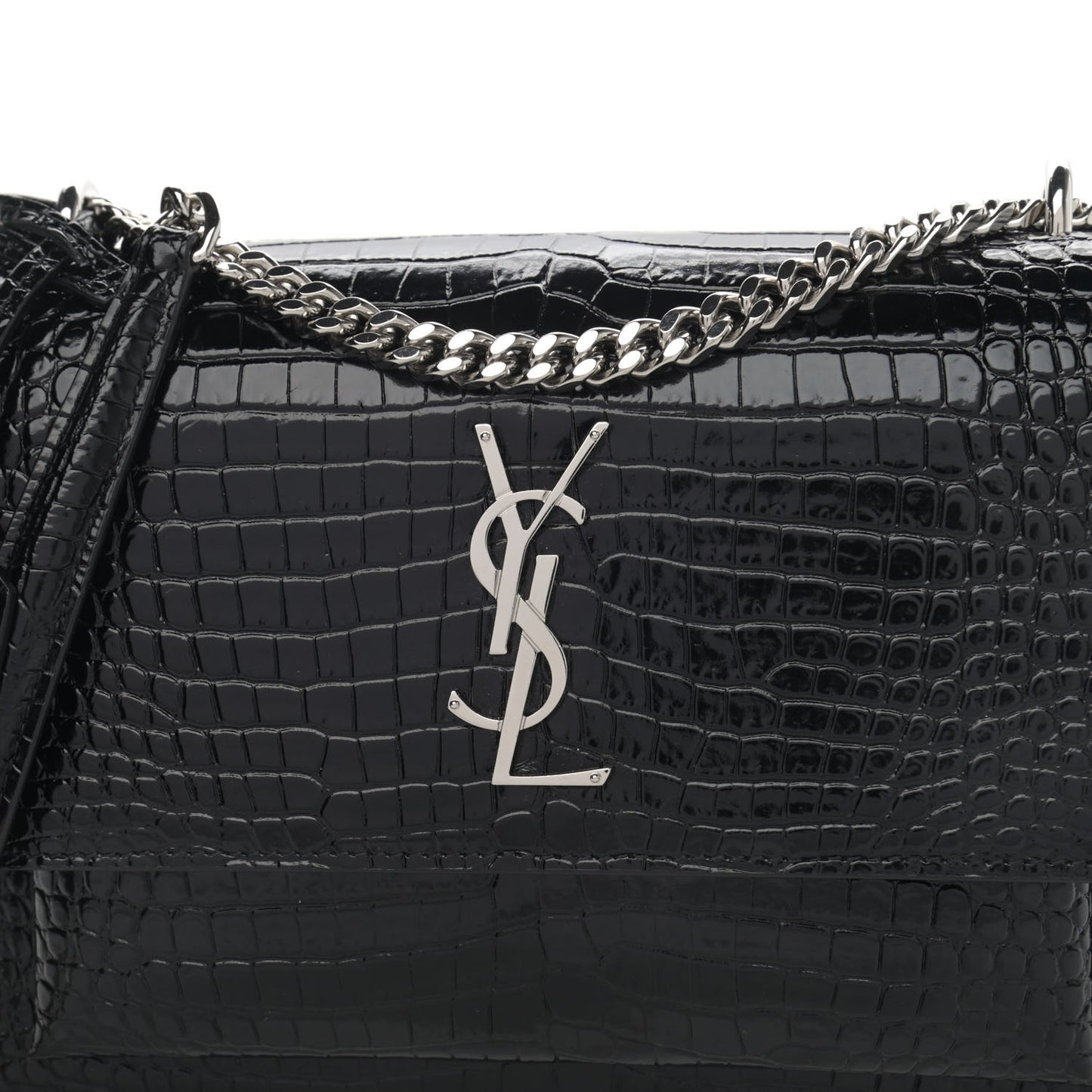 Calfskin Crocodile Embossed Medium Monogram Sunset Black