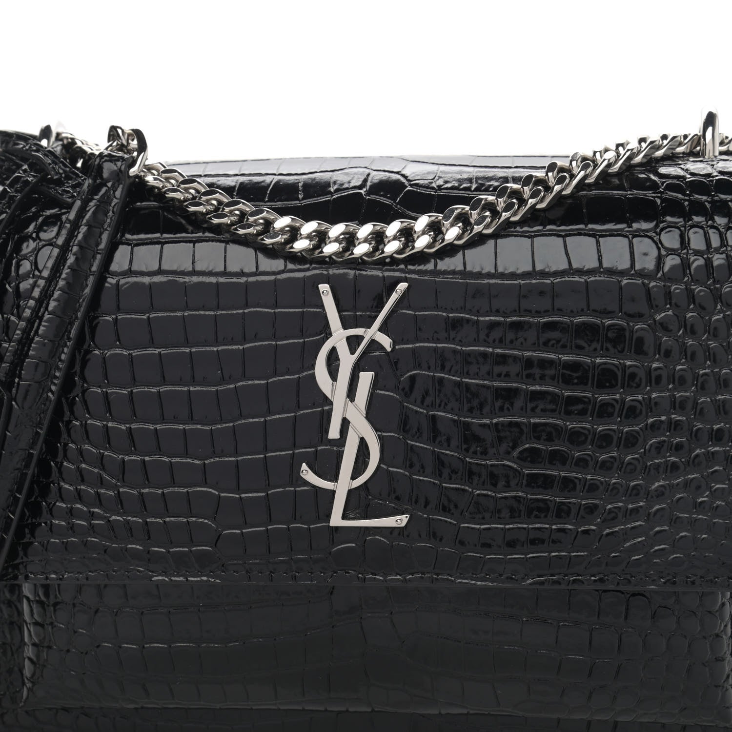 Saint Laurent Calfskin Crocodile Embossed Medium Monogram Sunset Black 8 of 11