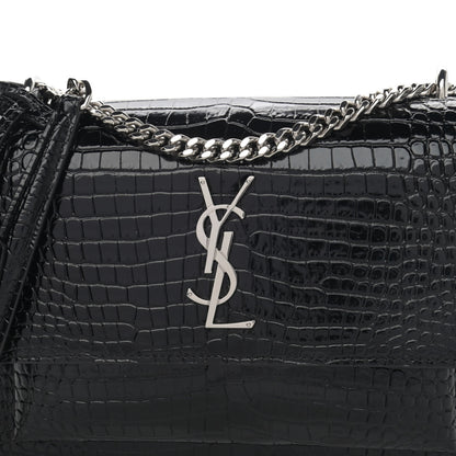 Saint Laurent Calfskin Crocodile Embossed Medium Monogram Sunset Black 8 of 11