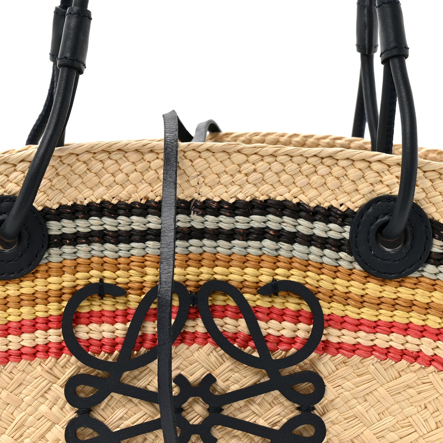 Calfskin Raffia Paulas Ibiza Small Anagram Basket Tote Bag Natural Blue