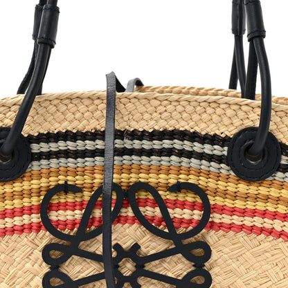 Loewe Calfskin Raffia Paulas Ibiza Small Anagram Basket Tote Bag Natural Blue 7 of 9