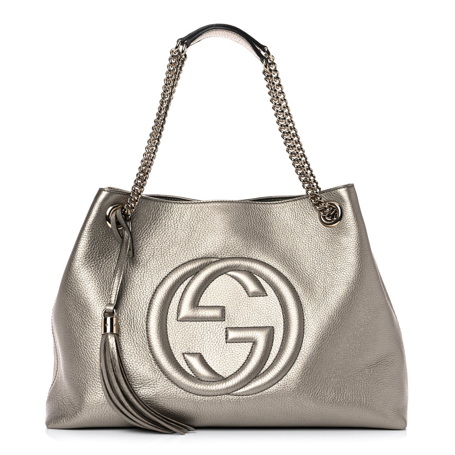 Metallic Pebbled Calfskin Medium Soho Chain Shoulder Bag Golden Beige