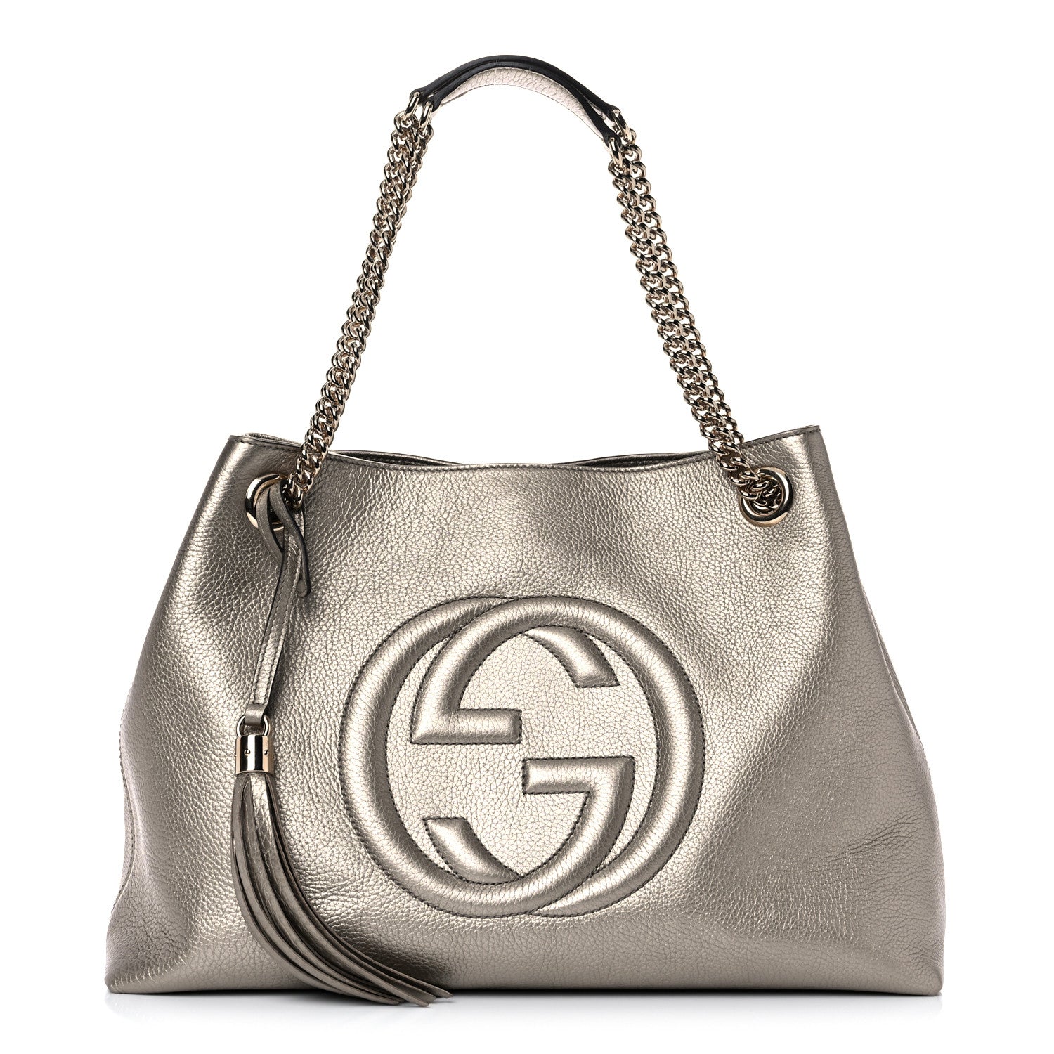 Gucci Metallic Pebbled Calfskin Medium Soho Chain Shoulder Bag Golden Beige 1 of 11