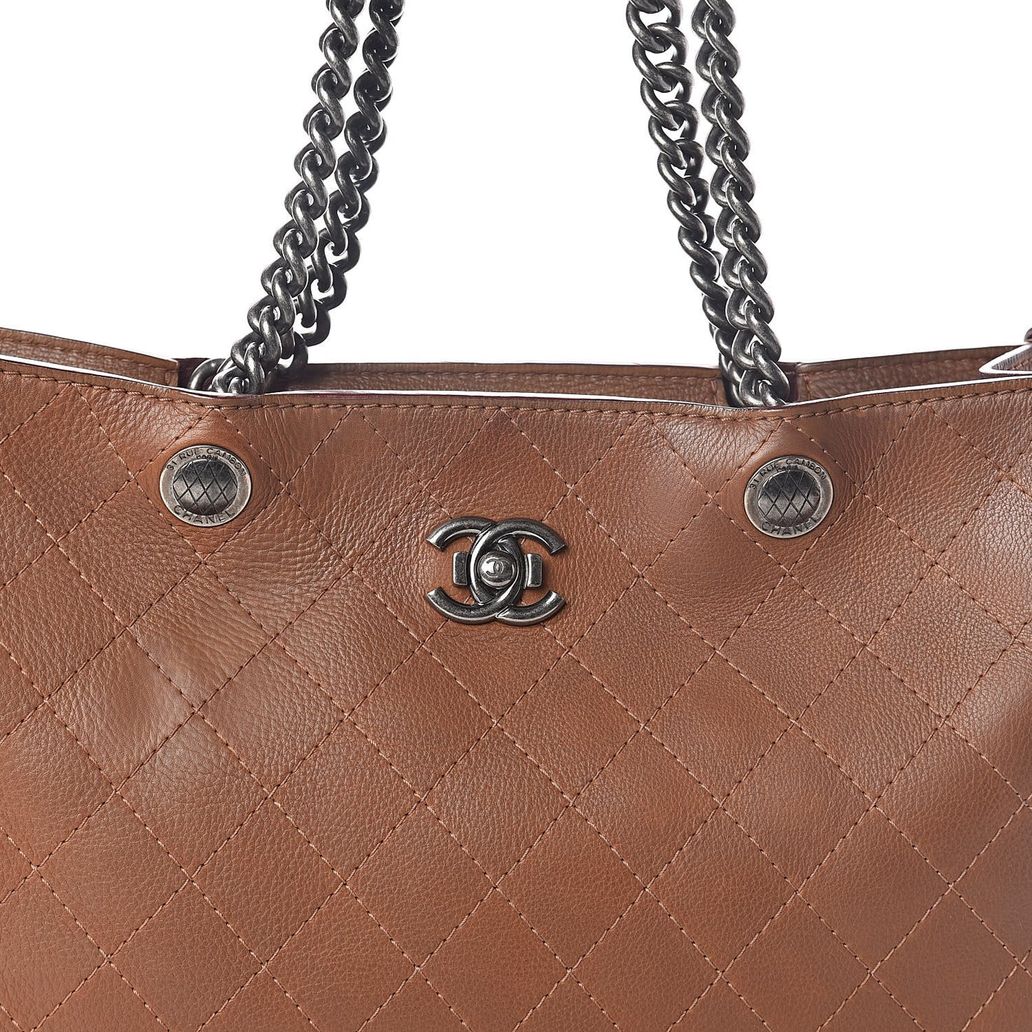 Calfskin Stitched Shopping Tote Brown