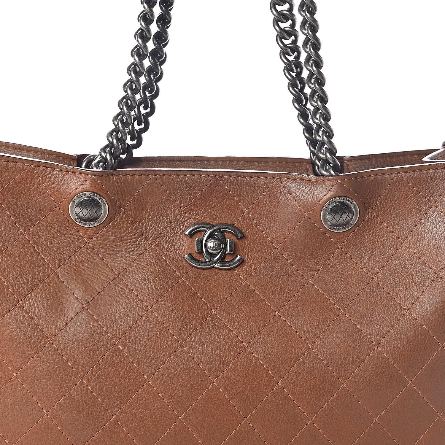 Chanel Calfskin Stitched Shopping Tote Brown 8 of 10