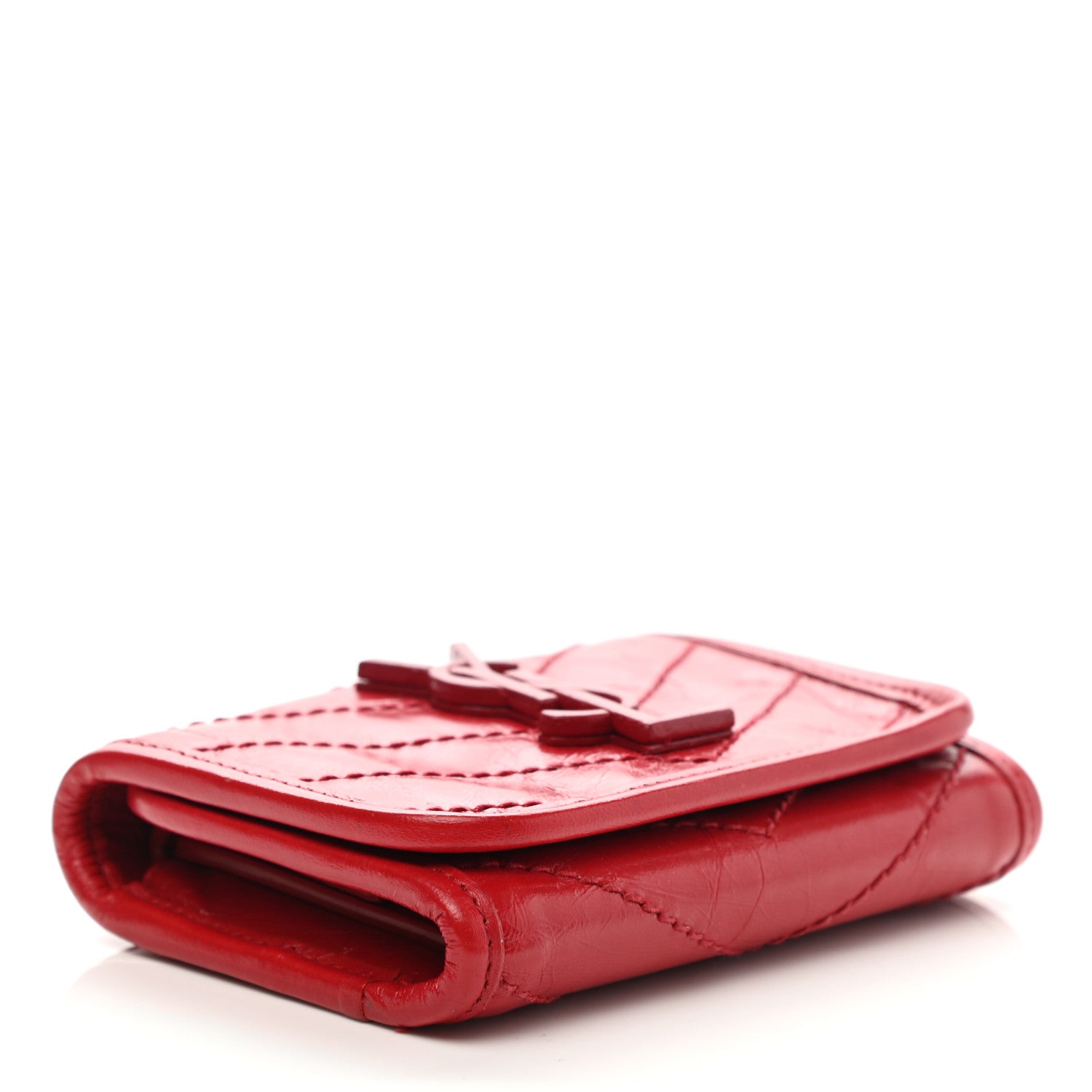 Saint Laurent Crinkled Calfskin Matelasse Monogram Niki Compact Wallet Red 4 of 10