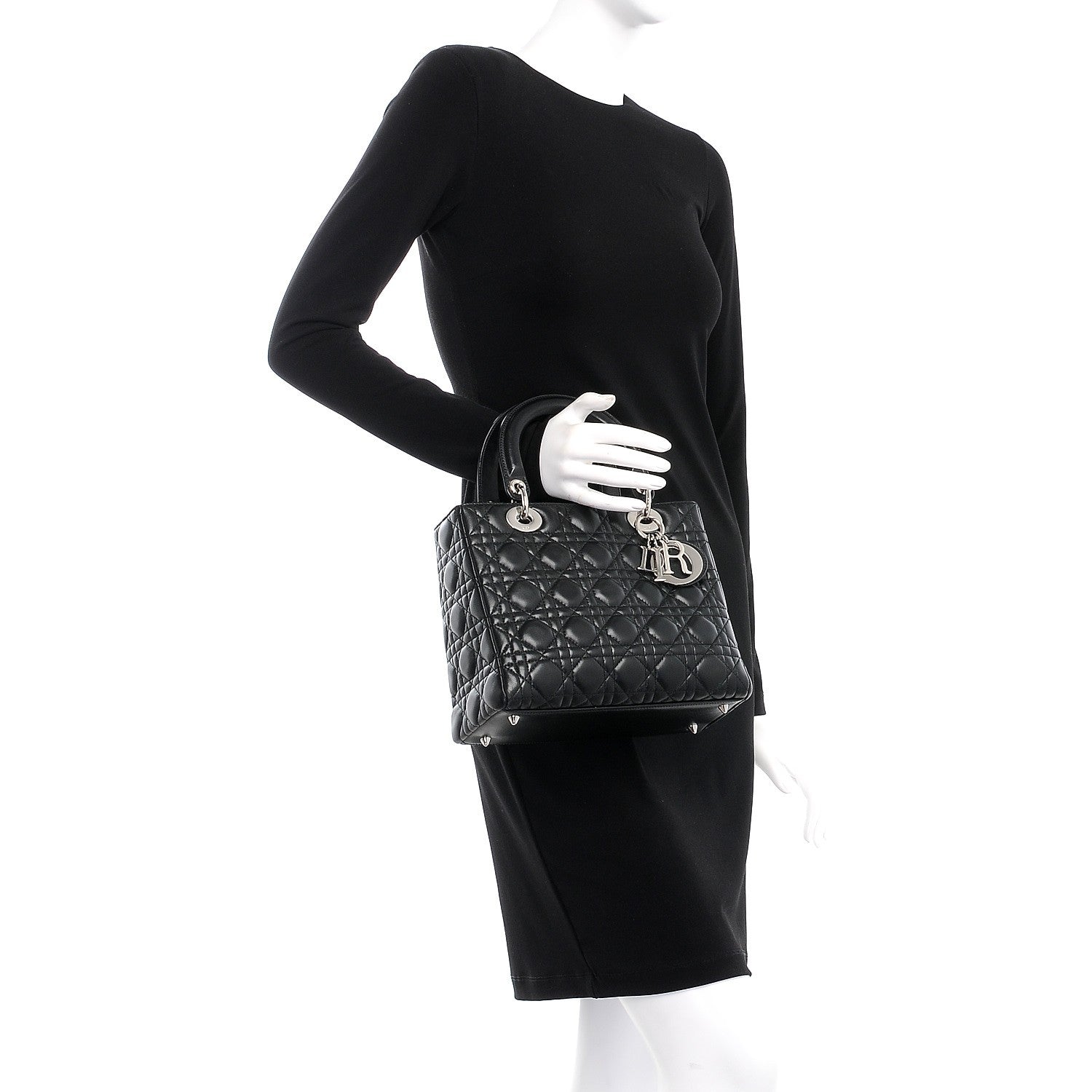 Christian Dior Lambskin Cannage Medium Lady Dior Black 3 of 9
