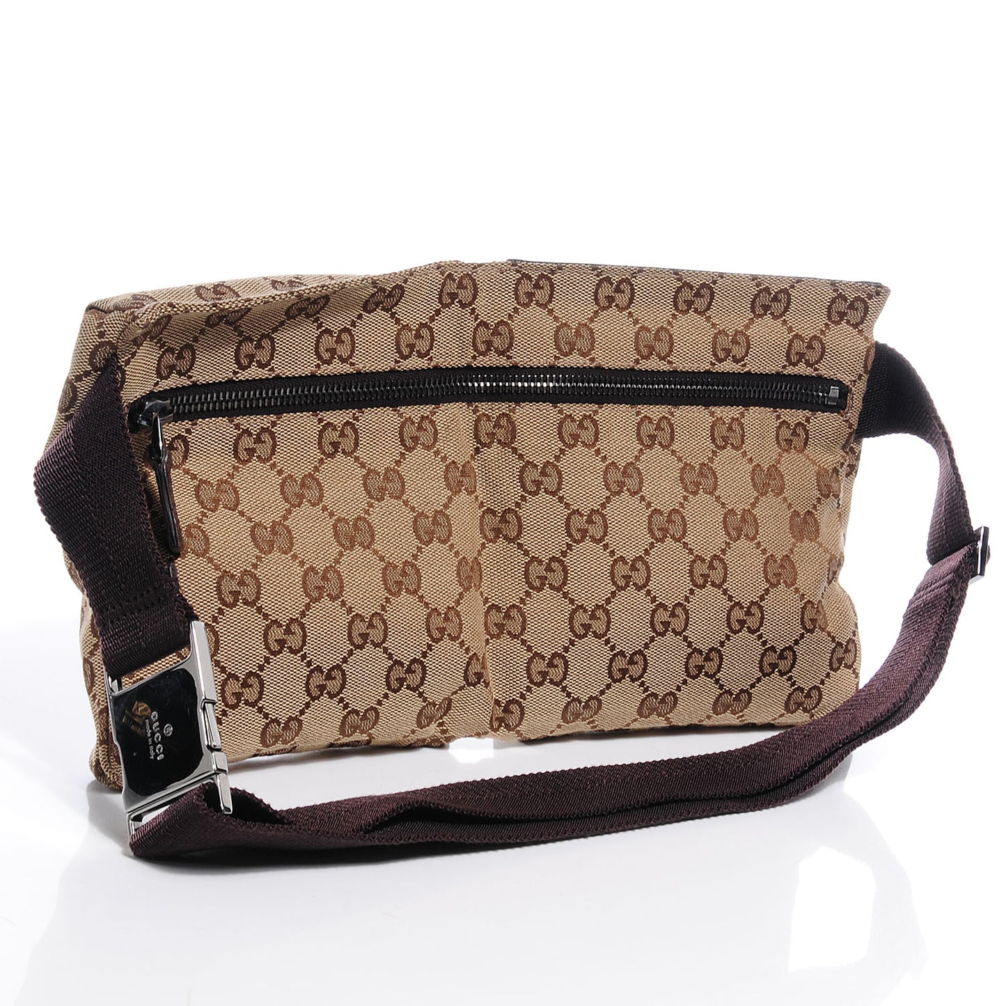 GG Monogram Web Double Pocket Belt Bag Dark Brown