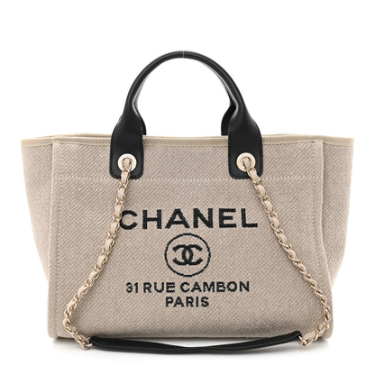 Chanel Mixed Fibers Small Deauville Tote Beige Black 3 of 13