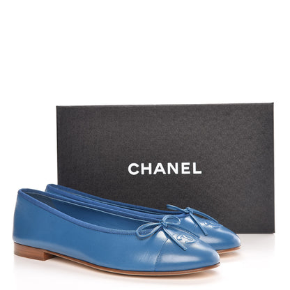 Chanel Goatskin Cap Toe CC Ballerina Flats 39.5 Blue 9 of 9