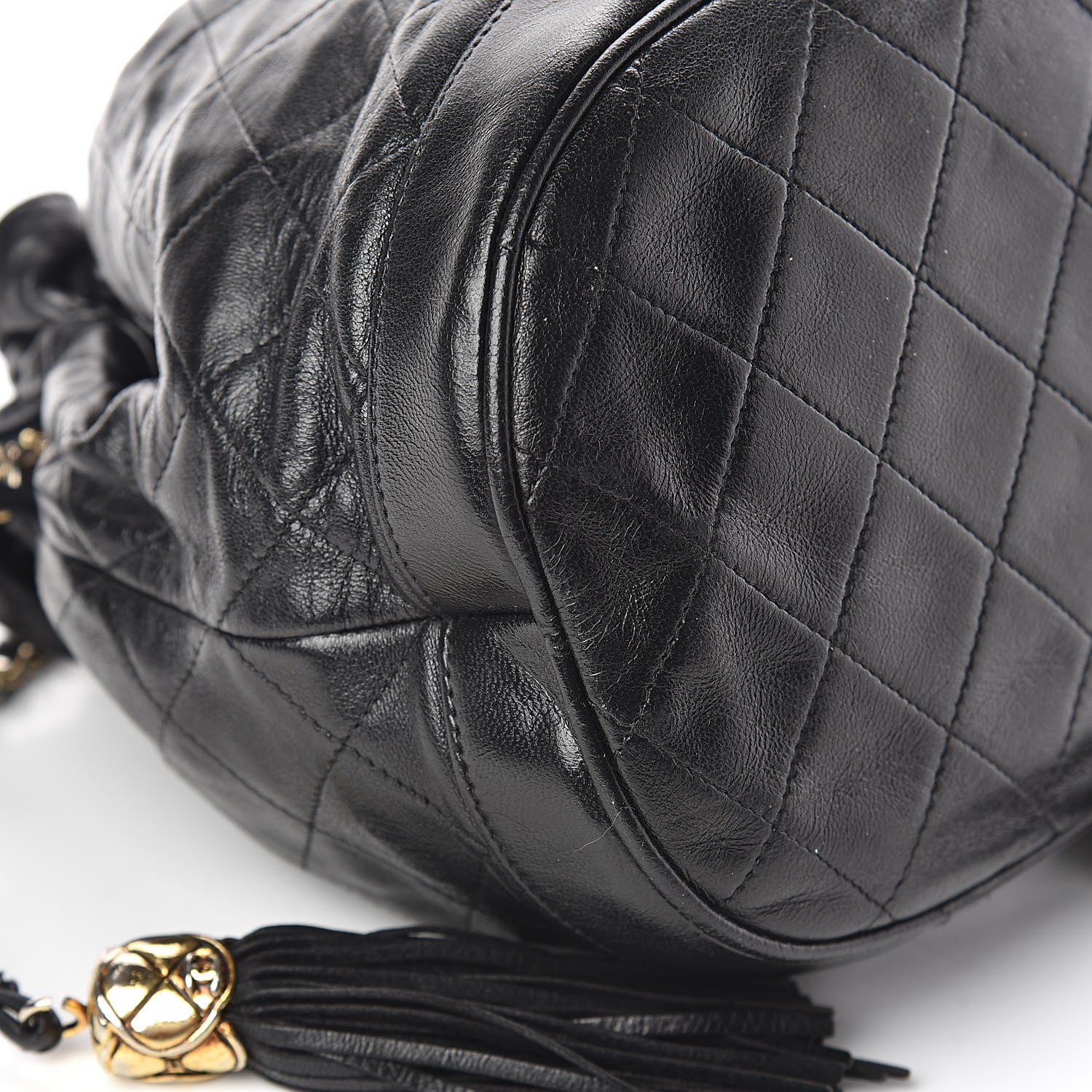 Chanel Lambskin Stitched Tassel Drawstring Pouch Black 9 of 10
