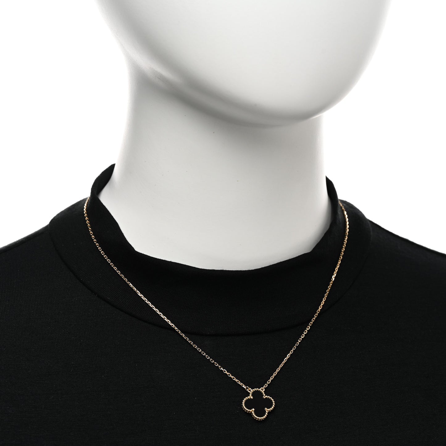 18K Yellow Gold Black Onyx Vintage Alhambra Pendant Necklace