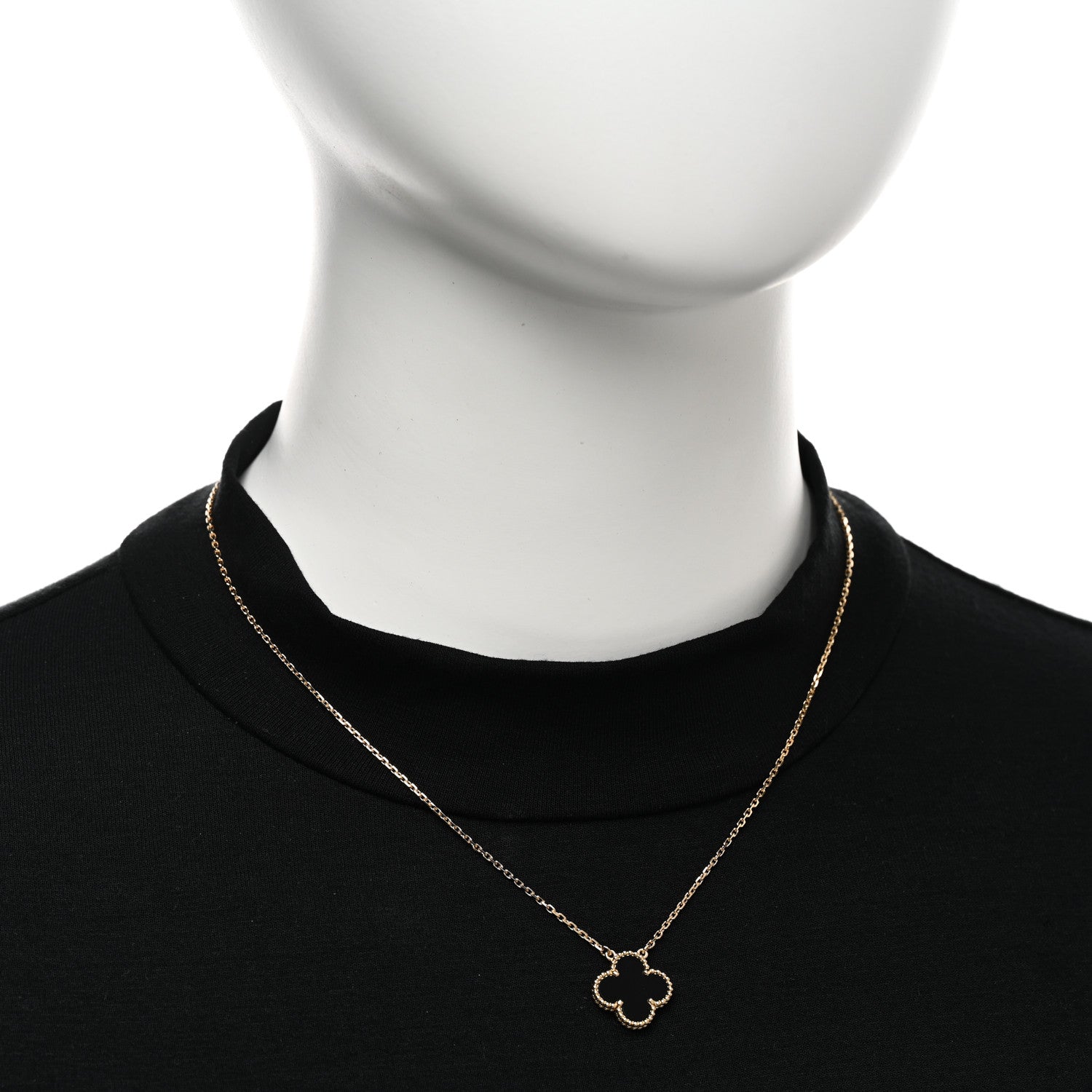 Van Cleef & Arpels 18K Yellow Gold Black Onyx Vintage Alhambra Pendant Necklace 2 of 5
