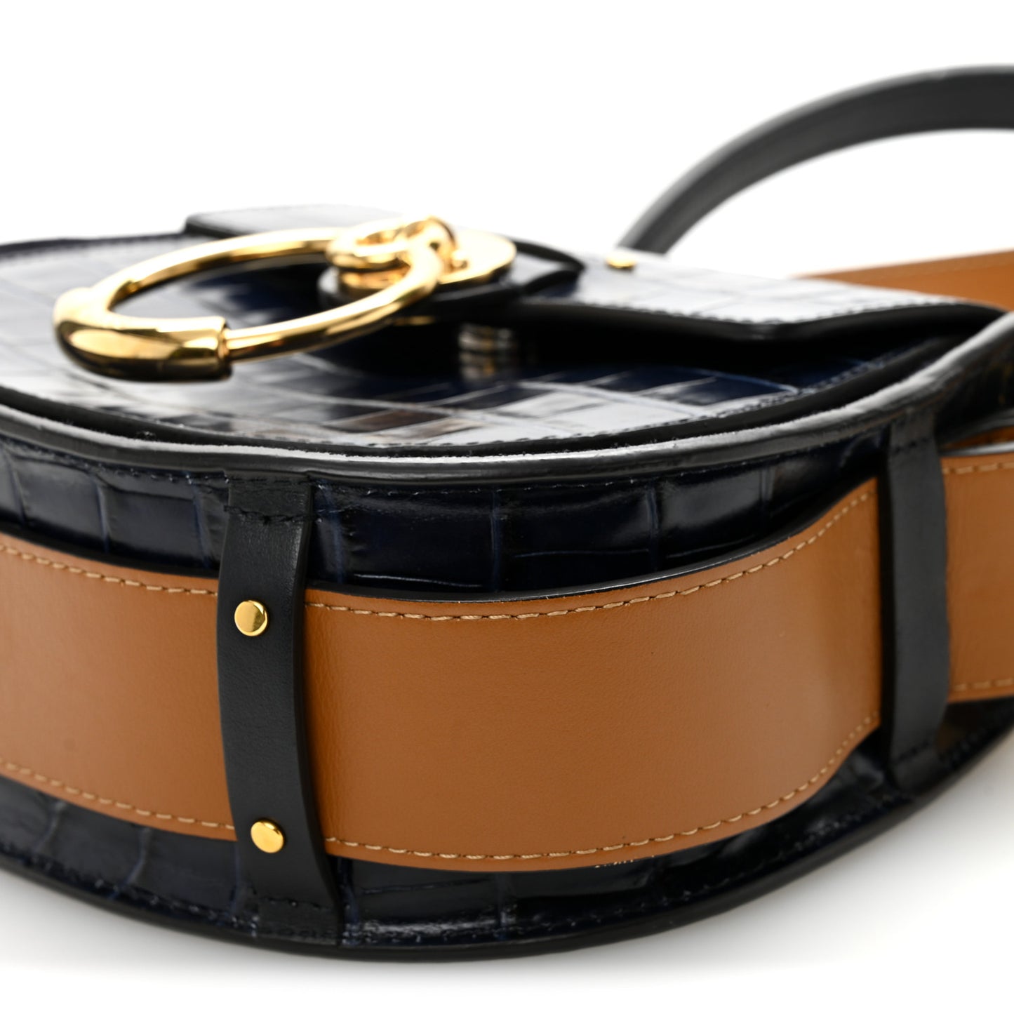 Calfskin Crocodile Embossed Small Tess Bag Full Blue