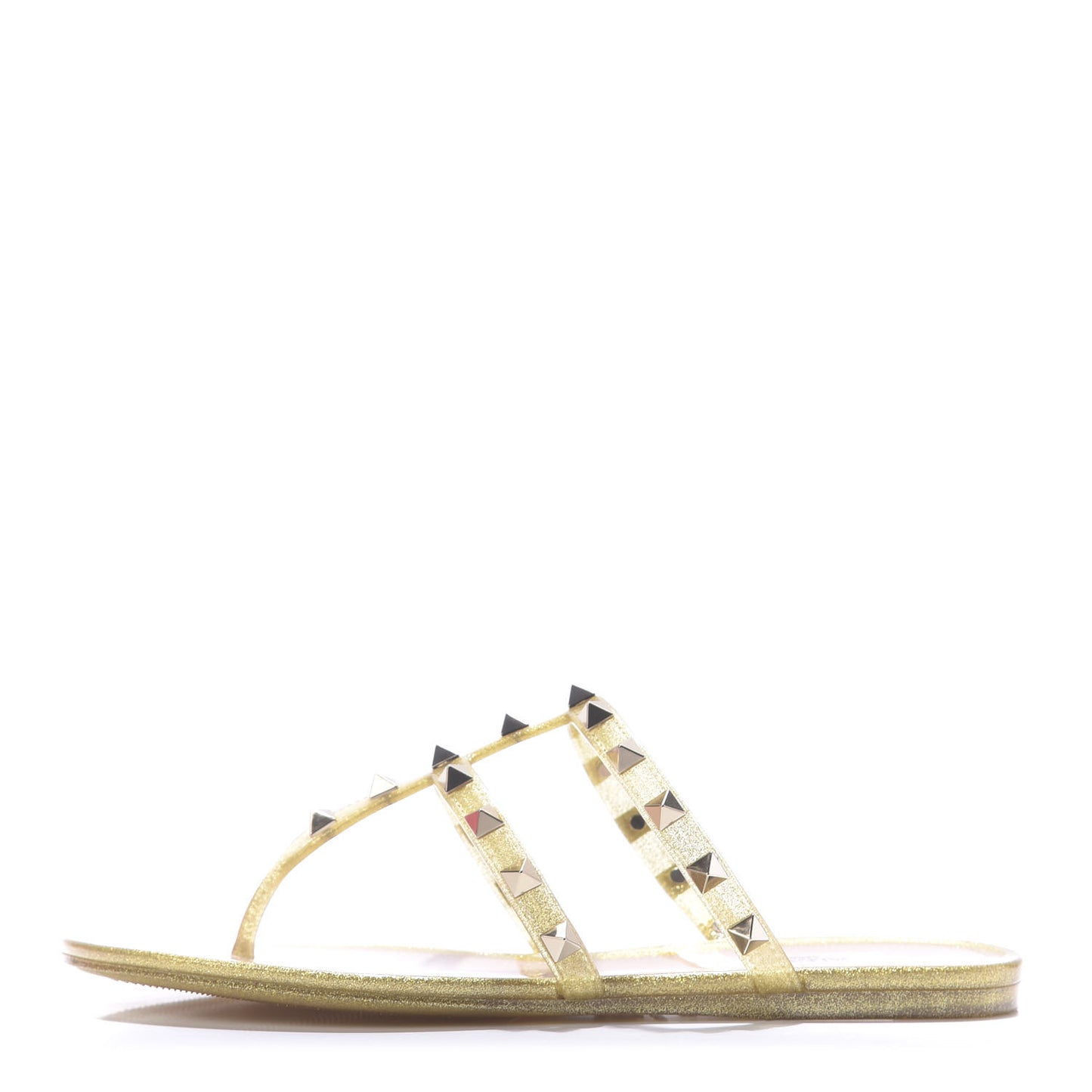 PVC Jelly Glitter Rockstud Caged Flat Thong Sandals 36 Oro