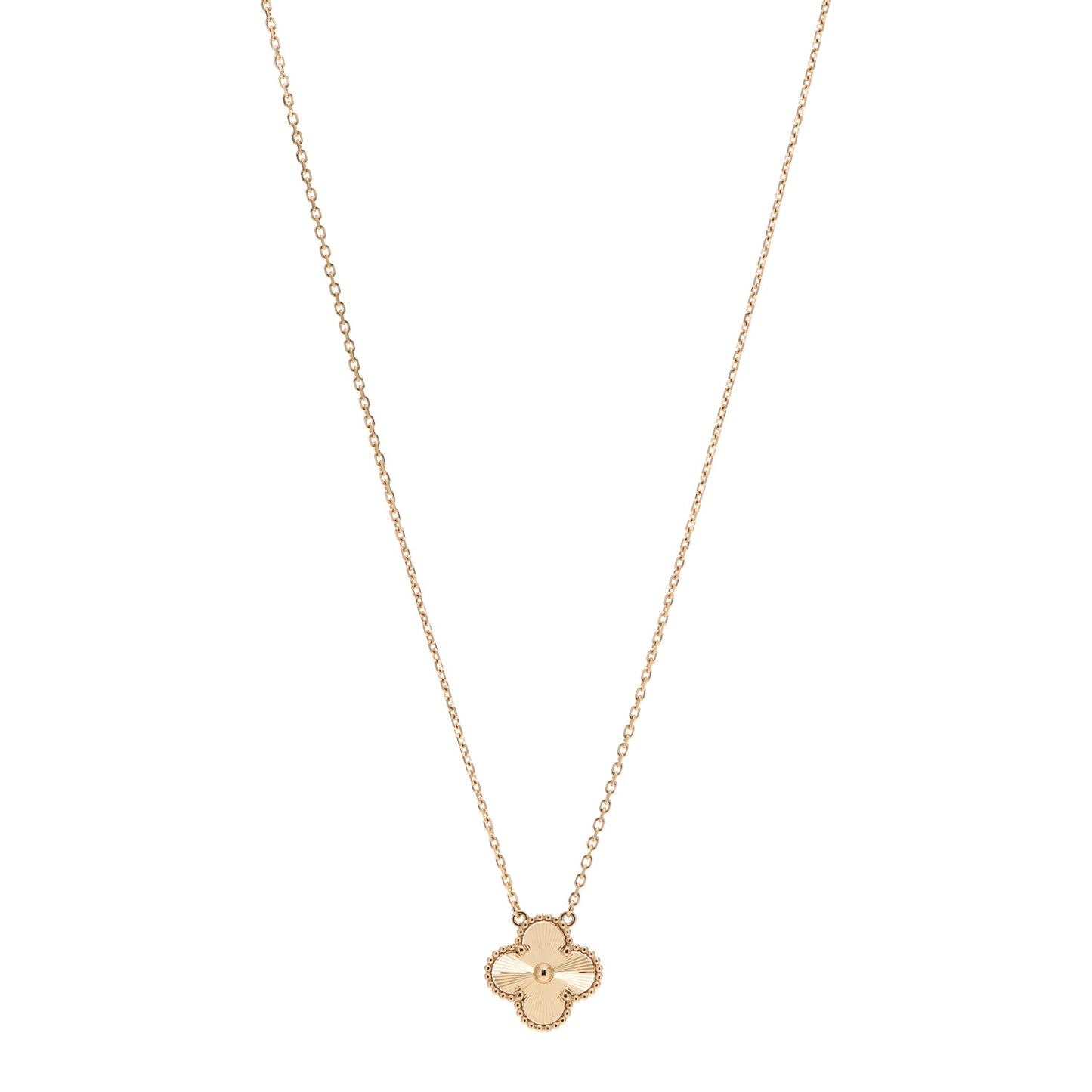 18K Yellow Gold Guilloche Vintage Alhambra Pendant Necklace