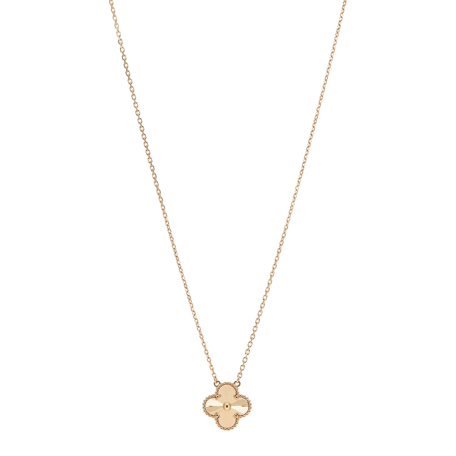 Van Cleef & Arpels 18K Yellow Gold Guilloche Vintage Alhambra Pendant Necklace 1 of 6