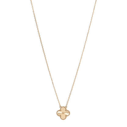 Van Cleef & Arpels 18K Yellow Gold Guilloche Vintage Alhambra Pendant Necklace 1 of 6