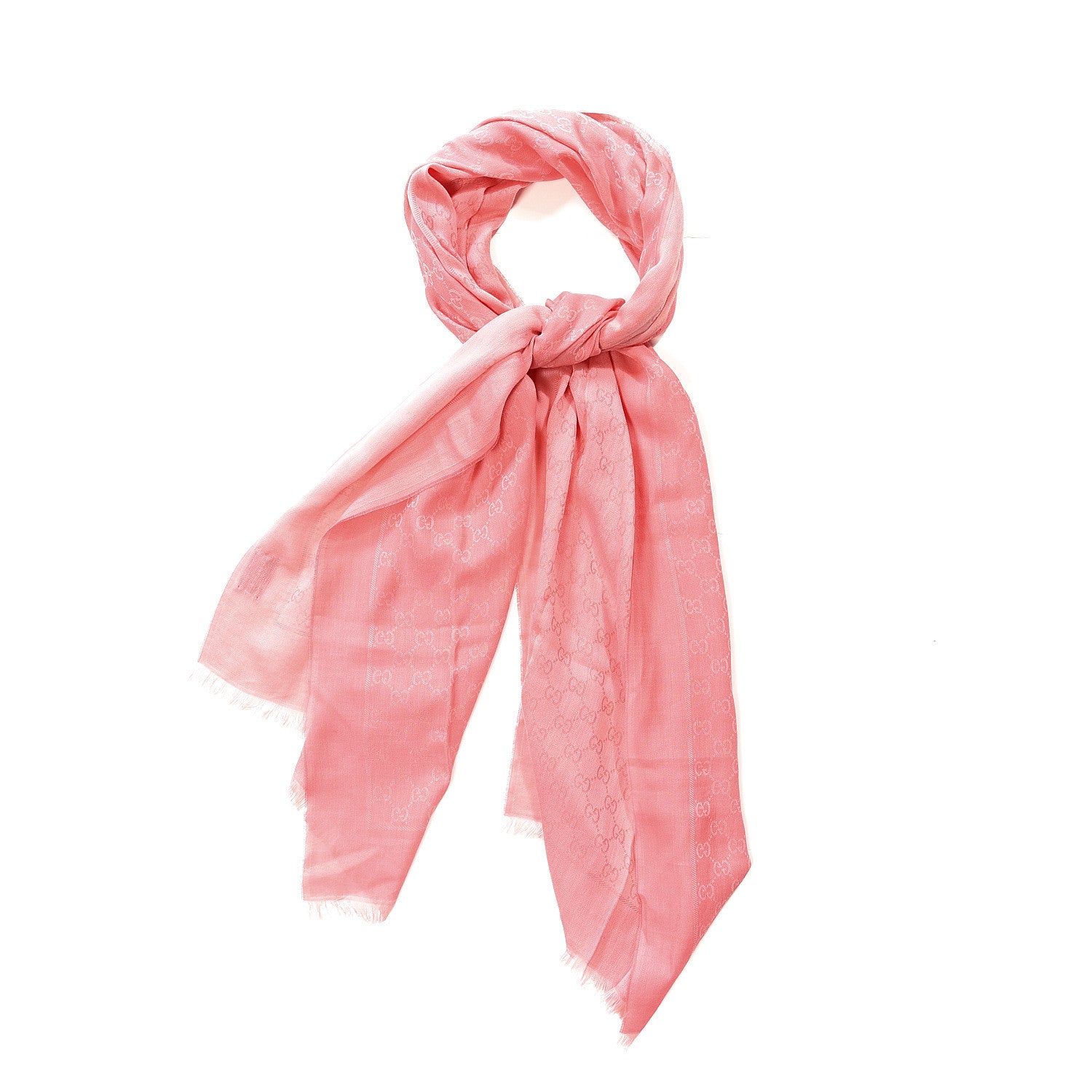 Gucci Wool Silk Jacquard GG Fringe Scarf Pink 1 of 4