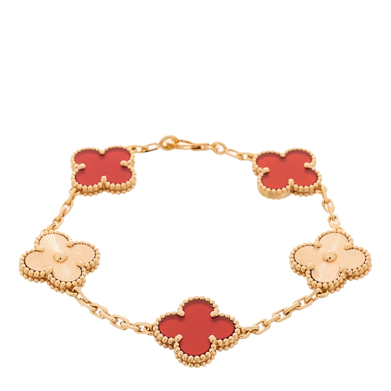 Van Cleef & Arpels 18K Rose Gold Carnelian 5 Motifs Guilloche Vintage Alhambra Bracelet 1 of 5