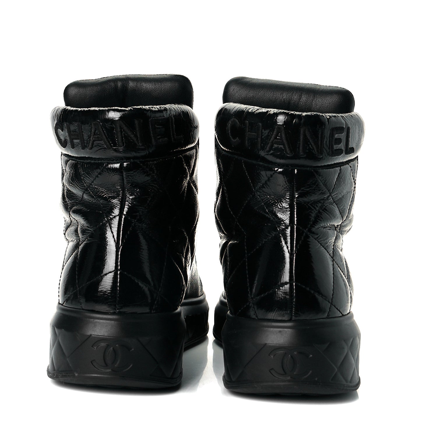 Patent Calfskin Quilted Womens High Top Sneakers 40 Black
