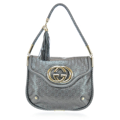 Gucci Guccissima Britt Tassel Shoulder Bag Gunmetal 1 of 21